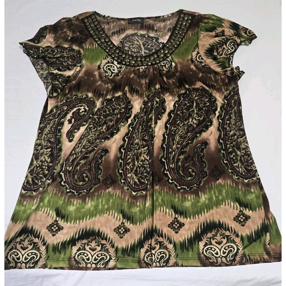 Vintage Judith Women's Blouse Earth-toned Paisley Print
